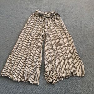 AE Wide Leg White Pants With Gray-Blue Stripes